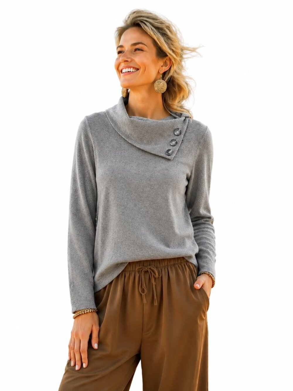 Heather (sage) grey knit sweater, cowl neck